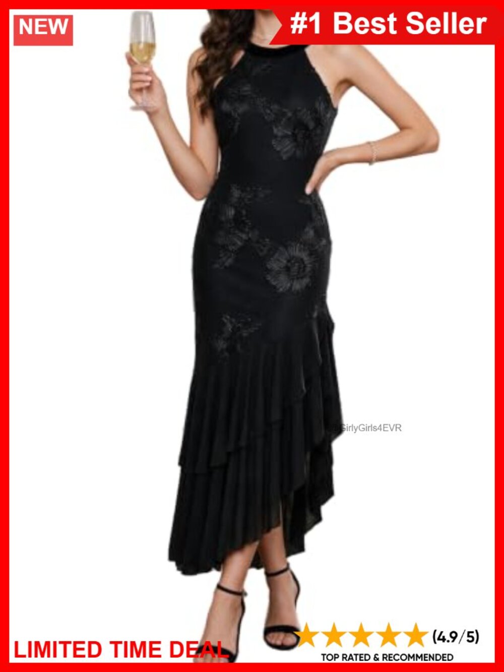 Womens Mermaid Maxi Dress Halter 3D Floral Ruffle Formal Wedding Guest